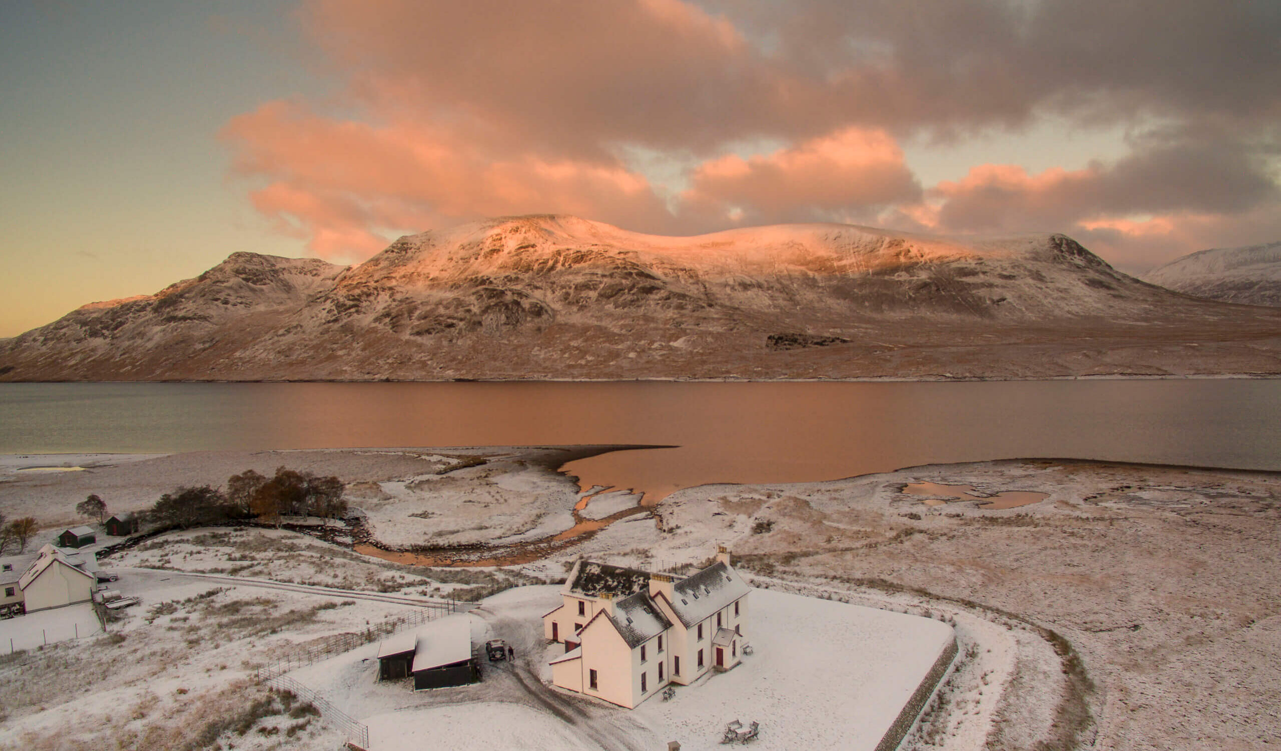 Corrievarkie Lodge in the snow