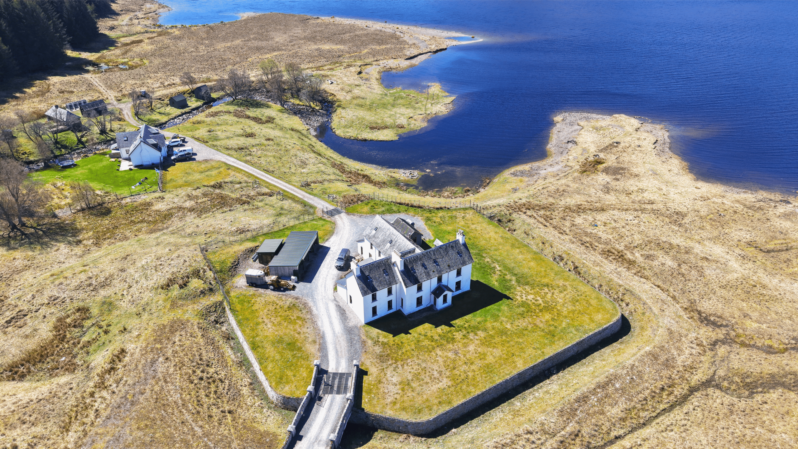 A birds-eye view of Corrievarkie Lodge (Ben Alder Estate) in spring.