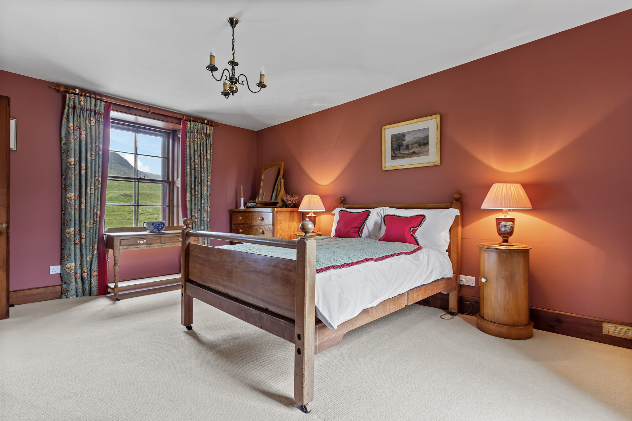 A double room with ensuite in Corrievarkie Lodge (Ben Alder Estate).