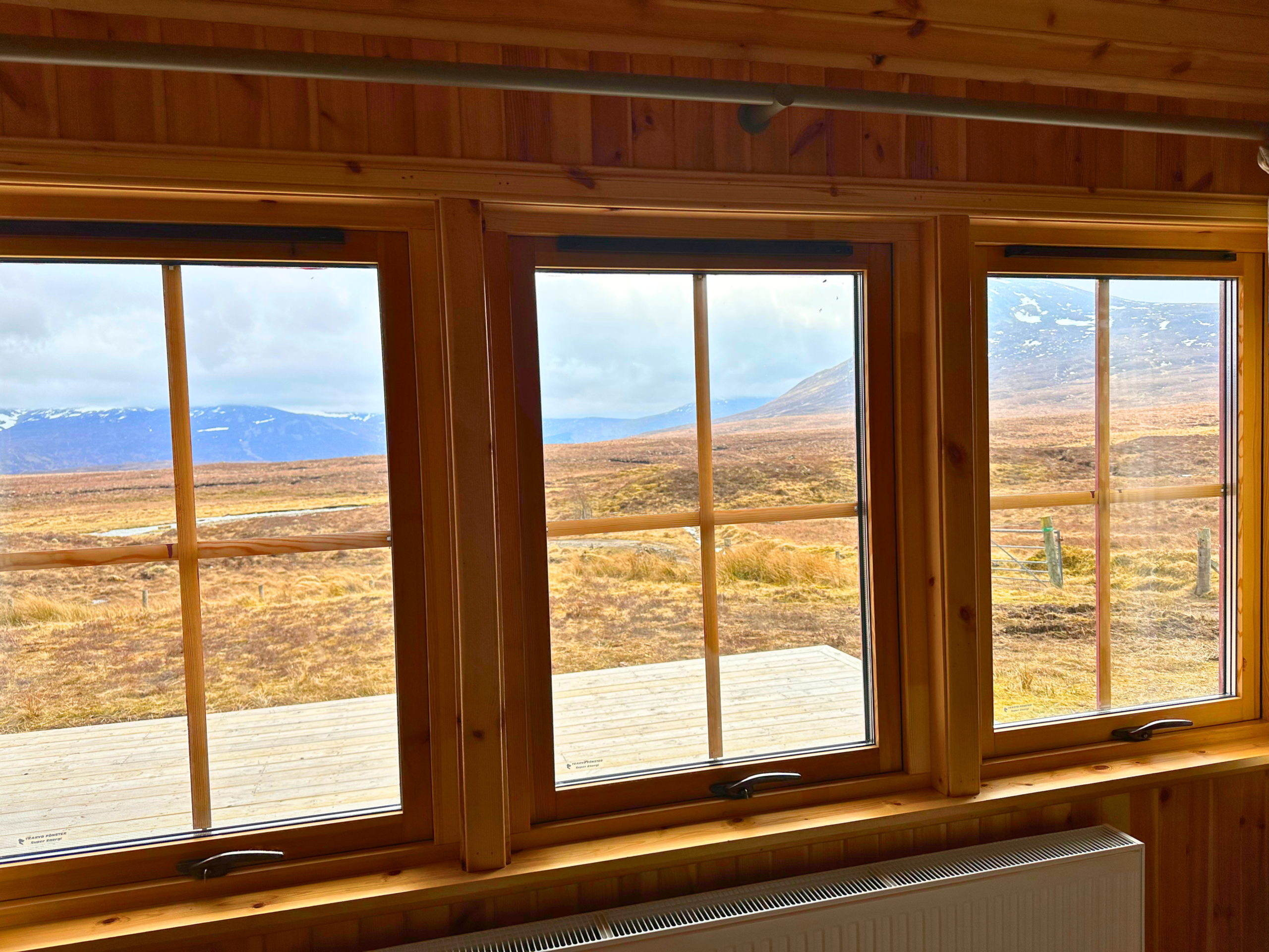 The view out the living room windows of Culra Lodge (Ben Alder Estate).