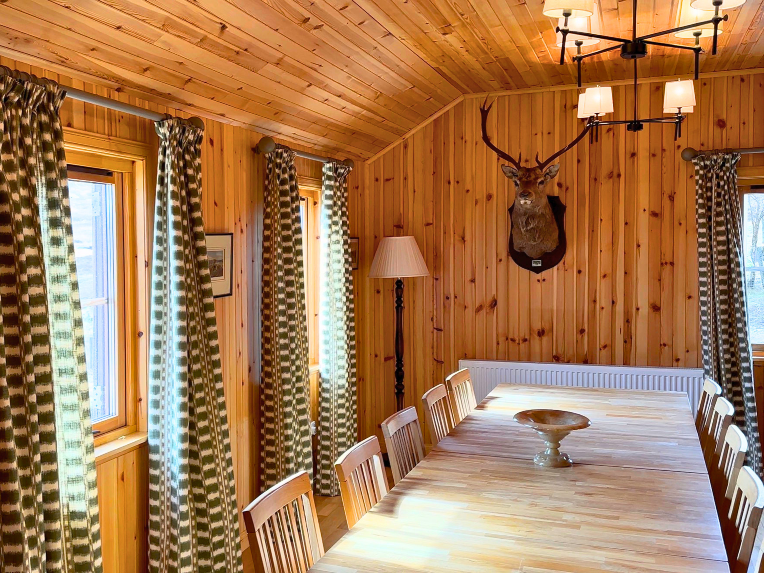 The open plan dining room of Culra Lodge (Ben Alder Estate).