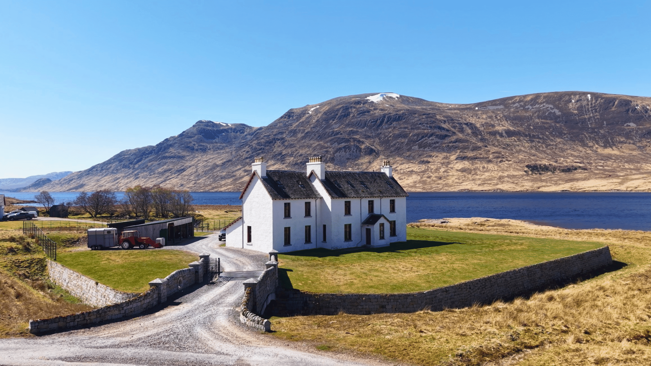 The pathway to Corrievarkie lodge (Ben Alder Estate) with munros in the background.