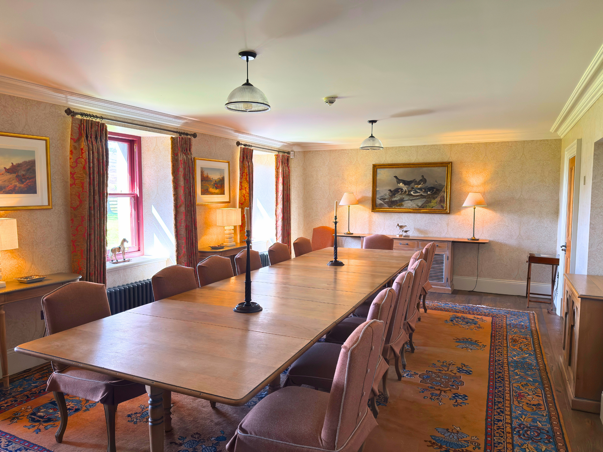 The luxury dining room of Dalnaspidal Lodge (Ben Alder Estate).