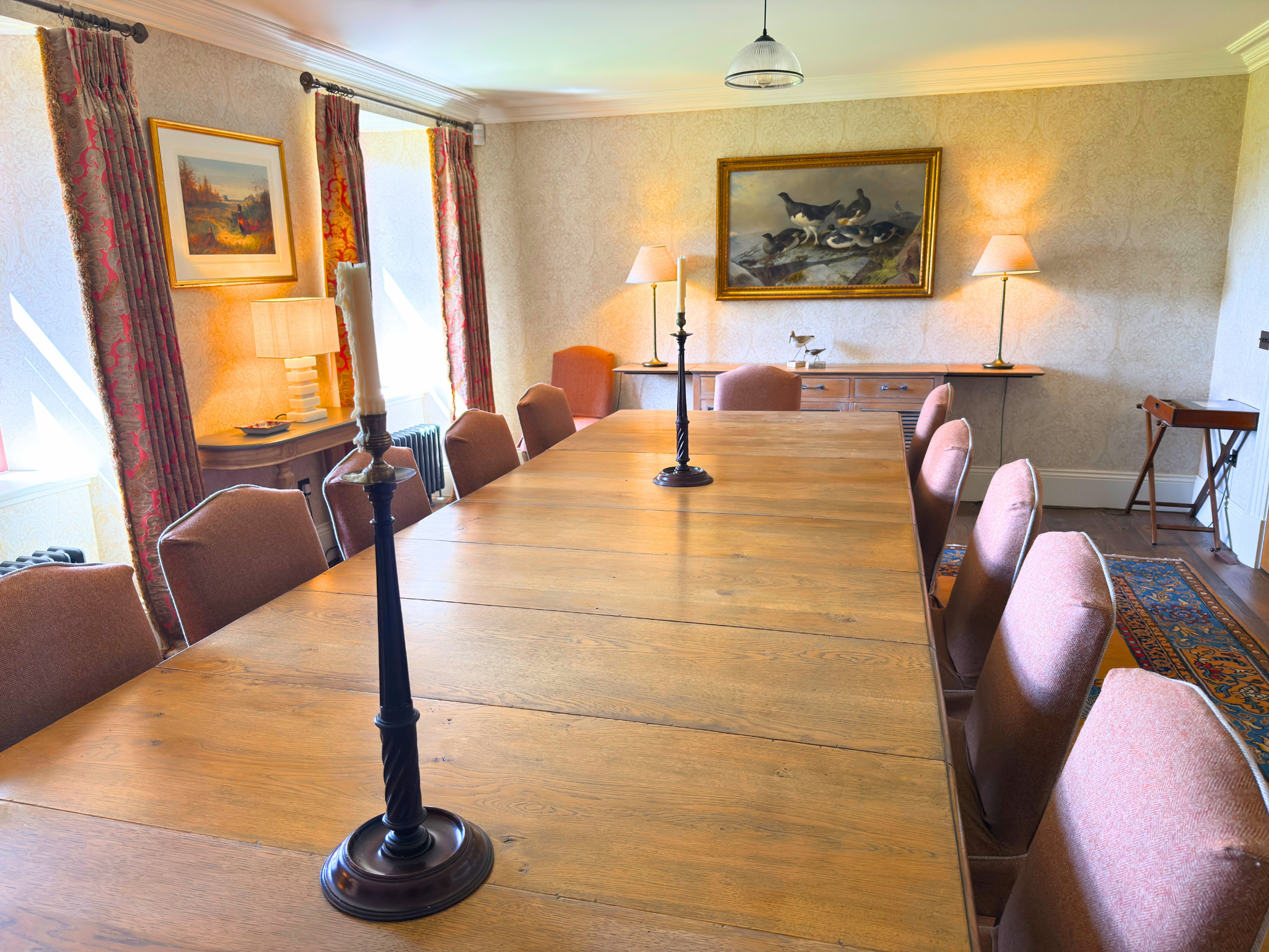 The luxury dining room of Dalnaspidal Lodge (Ben Alder Estate).