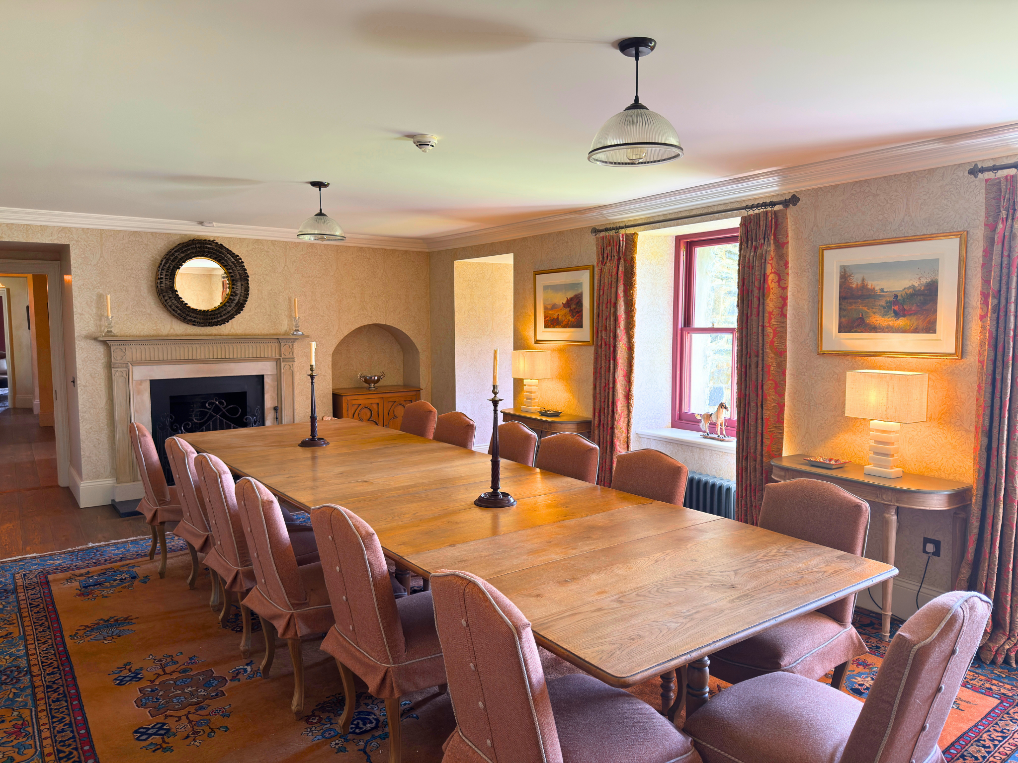 The luxury dining room of Dalnaspidal Lodge (Ben Alder Estate).