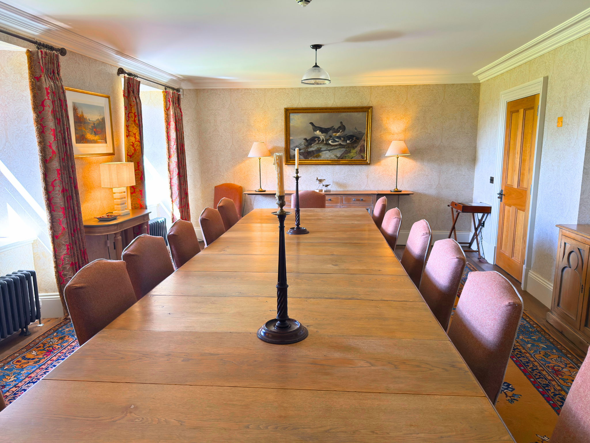The luxury dining room of Dalnaspidal Lodge (Ben Alder Estate).