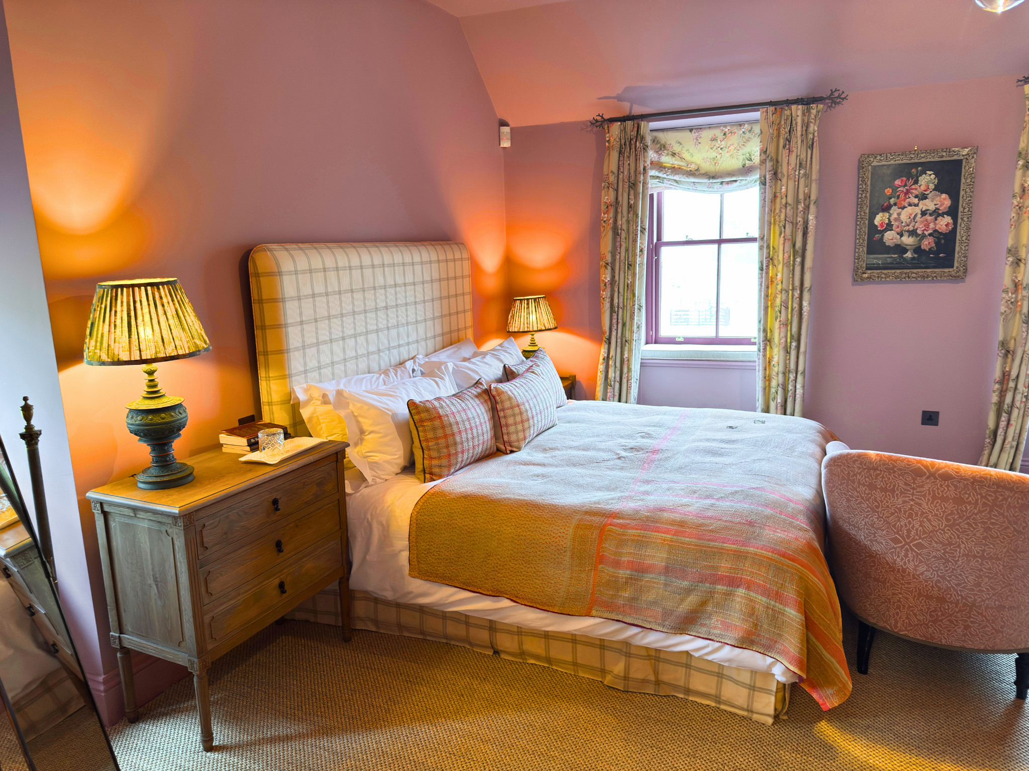 A king-size bedroom in Dalnaspidal Lodge (Ben Alder Estate).