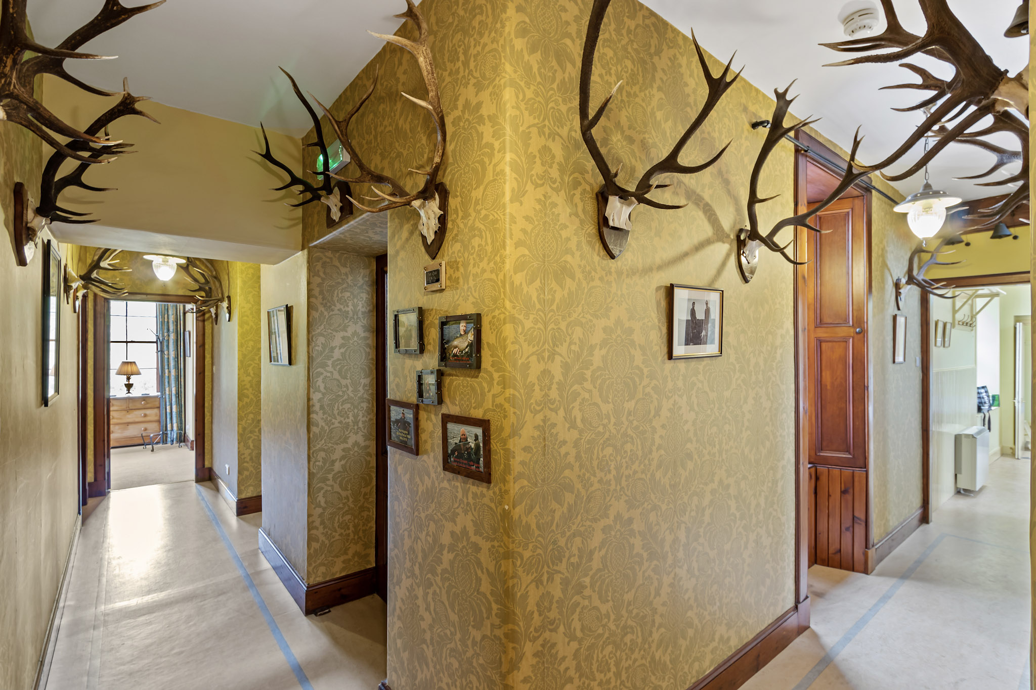 The hallway of Corrievarkie Lodge (Ben Alder Estate).