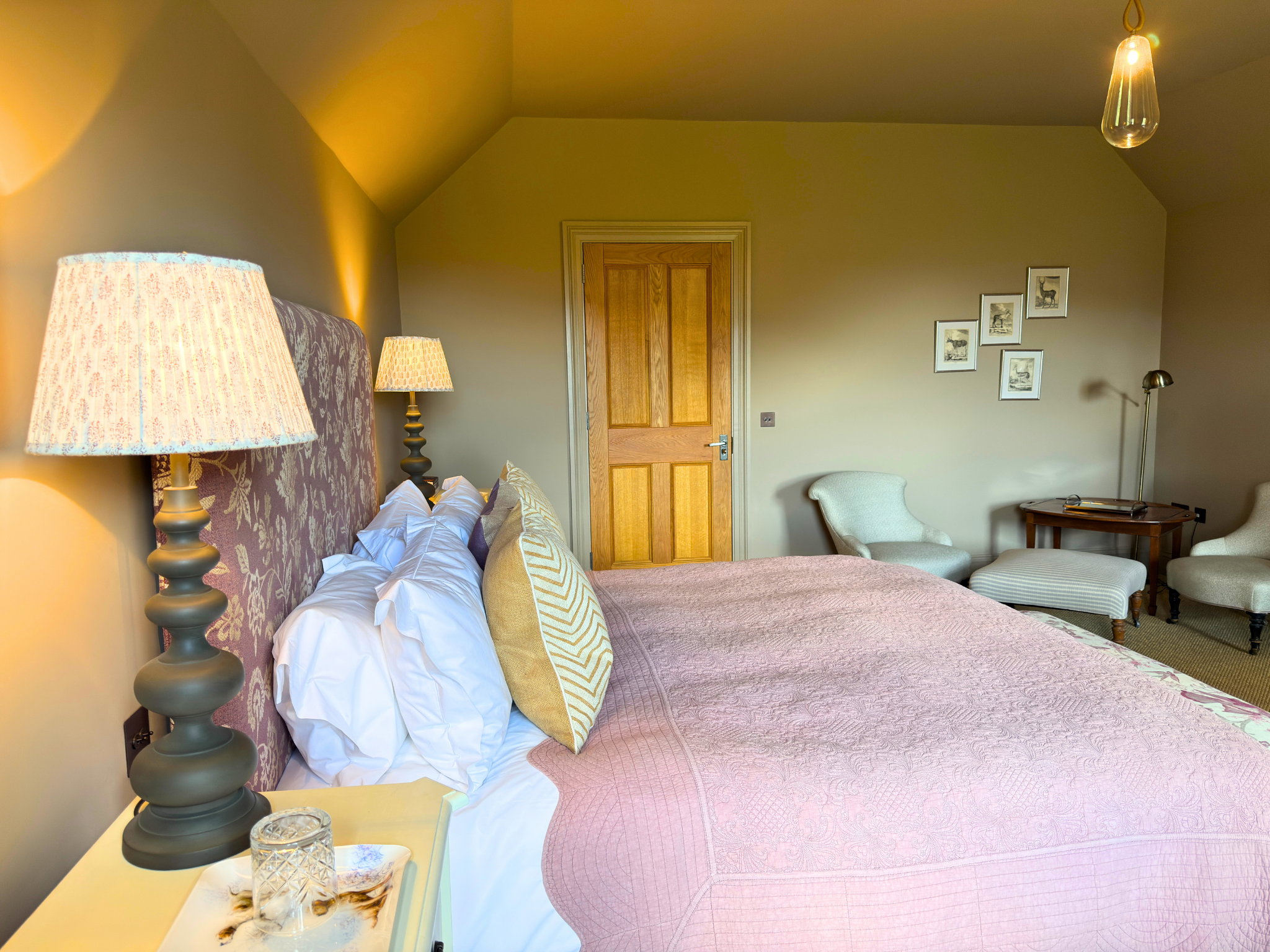 A king-size bedroom in Dalnaspidal Lodge (Ben Alder Estate).