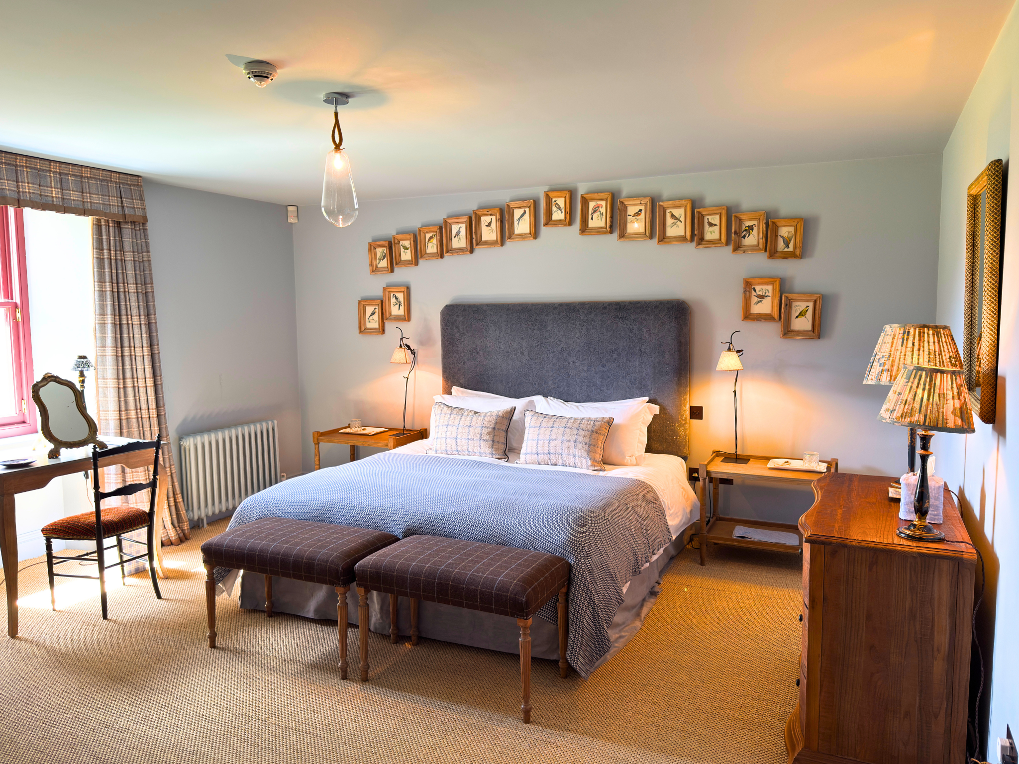 A king-size bedroom in Dalnaspidal Lodge (Ben Alder Estate).