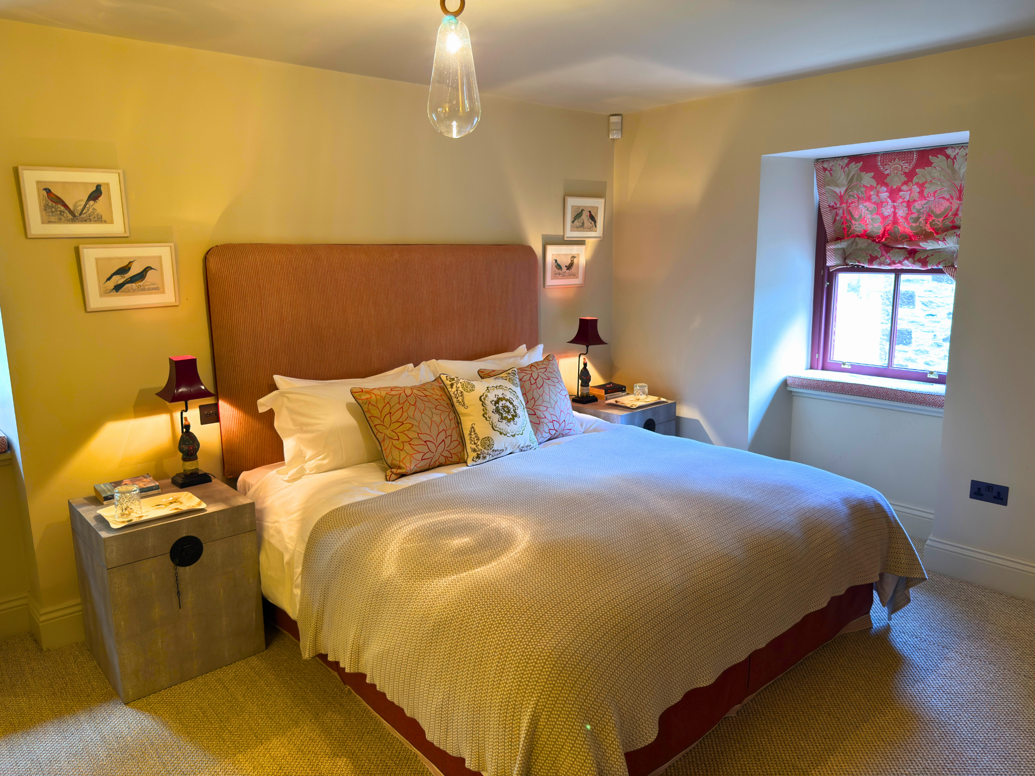 A king-size bedroom in Dalnaspidal Lodge (Ben Alder Estate).