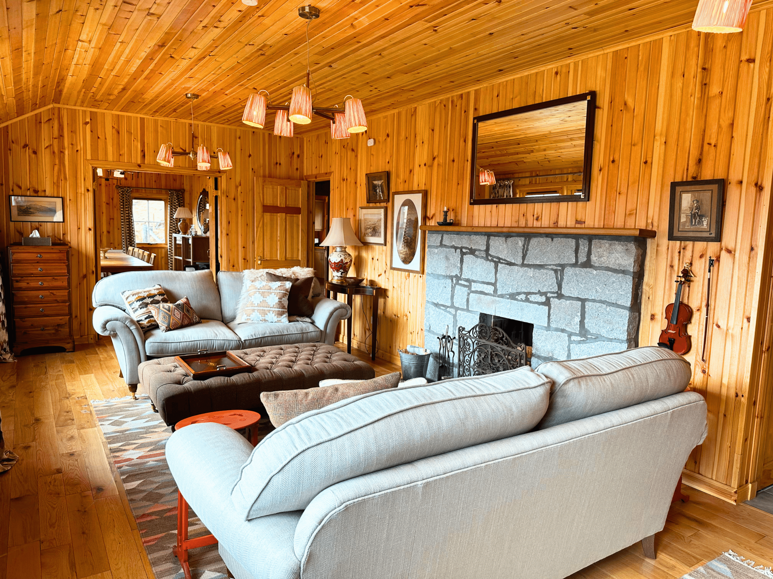 The open-plan living area of Culra Lodge (Ben Alder Estate).