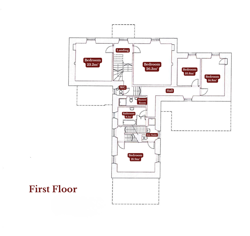 A Floor Plan of the first floor of Corrievarkie Lodge (Ben Alder Estate).