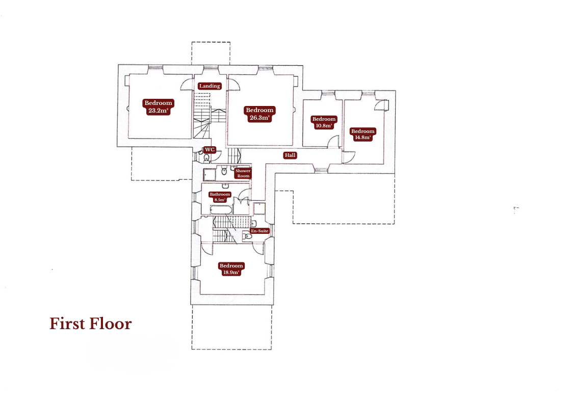 A Floor Plan of the first floor of Corrievarkie Lodge (Ben Alder Estate).