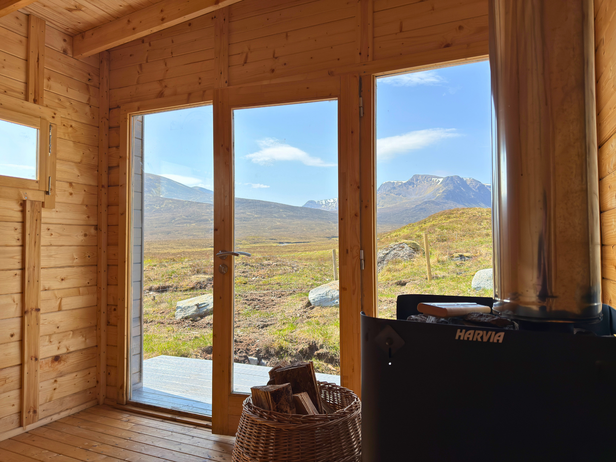 The view from inside Culra Lodge's wood-fired sauna (Ben Alder Estate).
