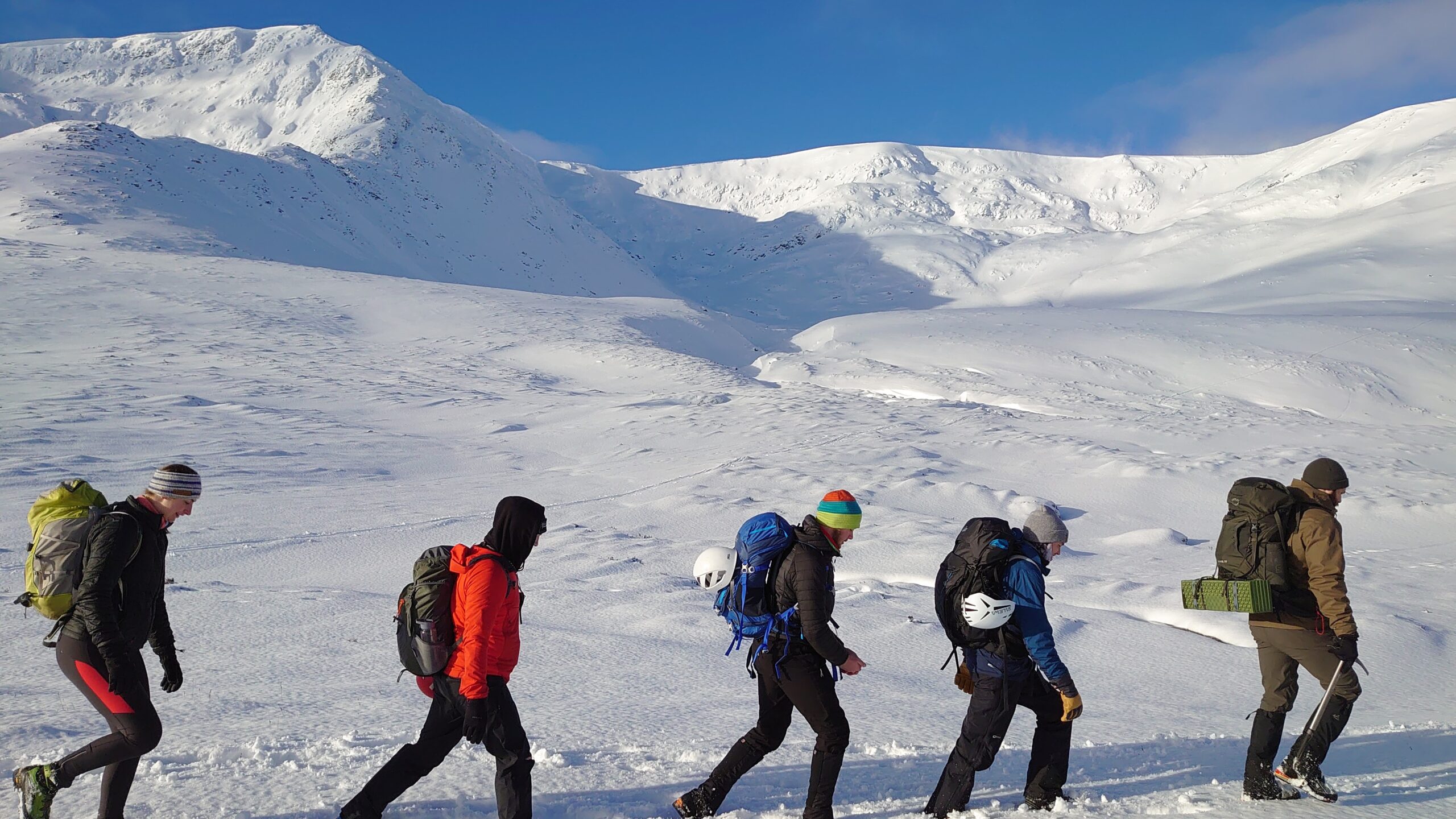 A hiking group heads up to bag a Munro (Ben Alder Estate).