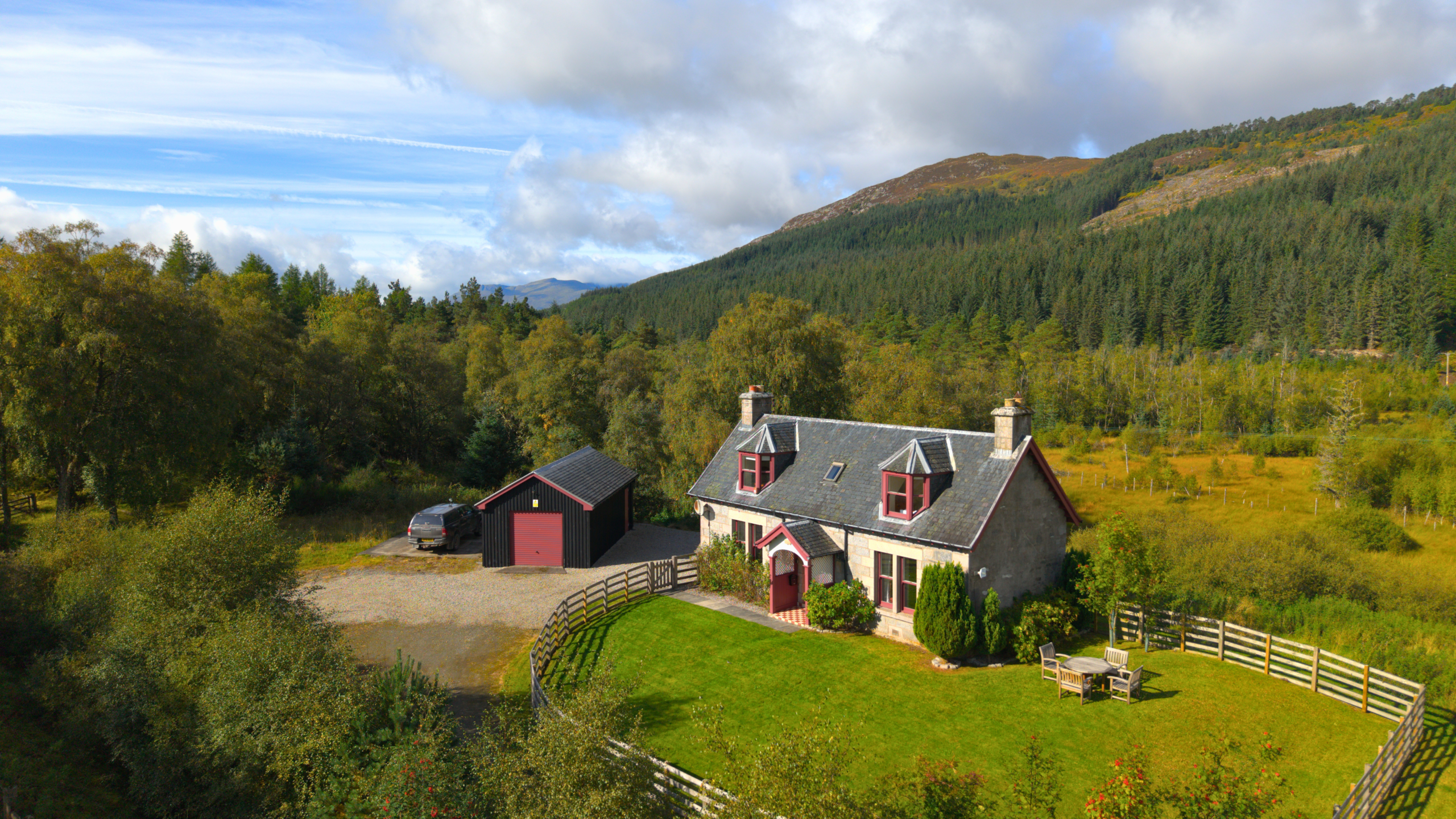 Strathmashie Cottage sits comfortably in the Highlands (Ben Alder Estate).