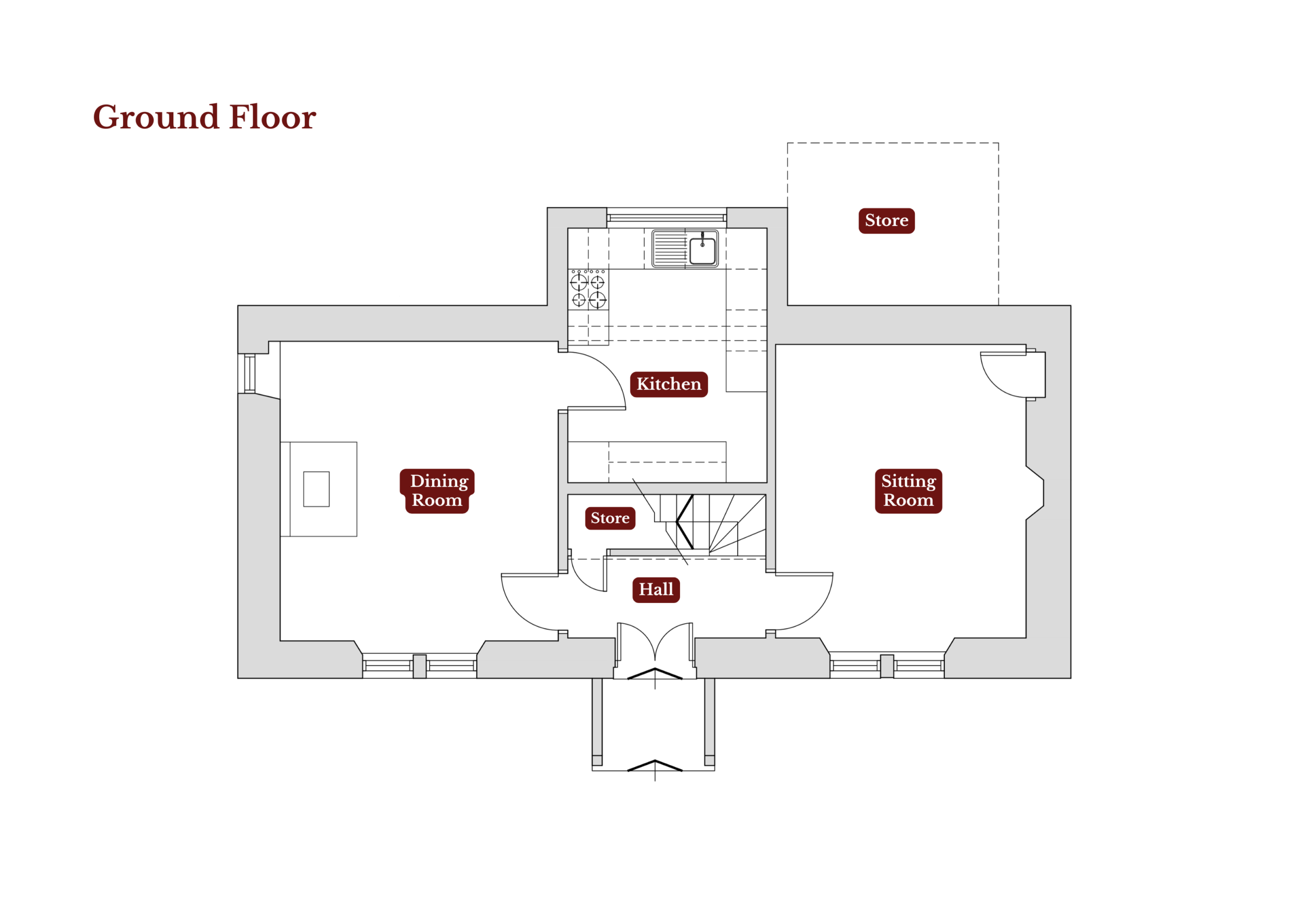 The Ground Floor Layout for Strathmashie Cottage (Ben Alder Estate).