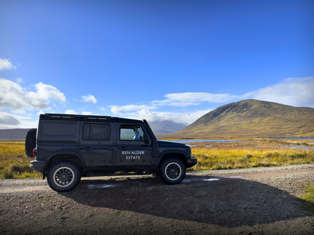 An Ineos Grenadier on Ben Alder Estate.